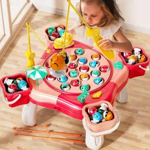 Magnetic Fishing Game Toys, Rotating Board Game with Music Including 48 Fishes and 8 Fishing Poles, Party Game Toys for Kids Age 4 5 6 7 8 and Up