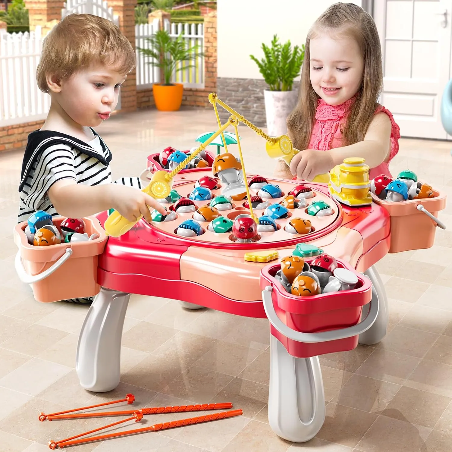 Magnetic Fishing Game Toys, Rotating Board Game with Music Including 48 Fishes and 8 Fishing Poles, Party Game Toys for Kids Age 4 5 6 7 8 and Up