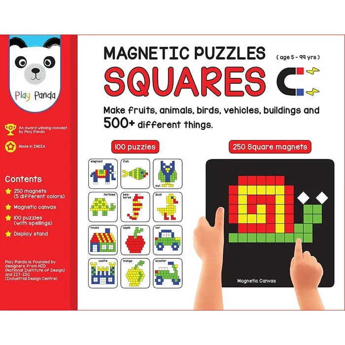 Magnetic Puzzles : Squares with 250 Colorful Magnets, 100 Puzzle Book, Magnetic Board and Display Stand