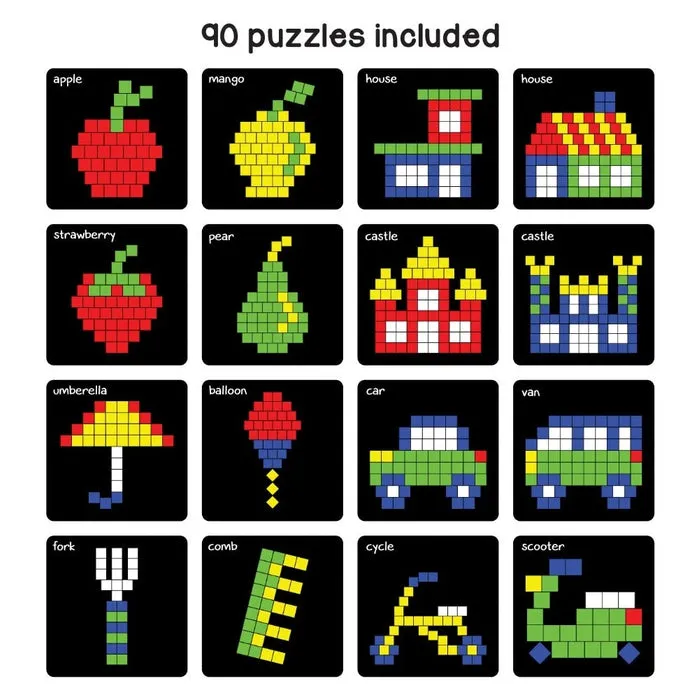 Magnetic Puzzles : Squares with 250 Colorful Magnets, 100 Puzzle Book, Magnetic Board and Display Stand