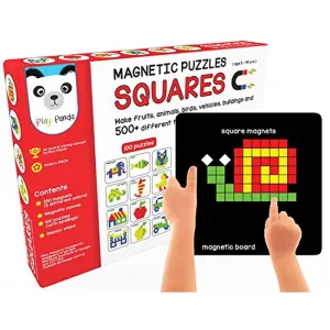 Magnetic Puzzles : Squares with 250 Colorful Magnets, 100 Puzzle Book, Magnetic Board and Display Stand