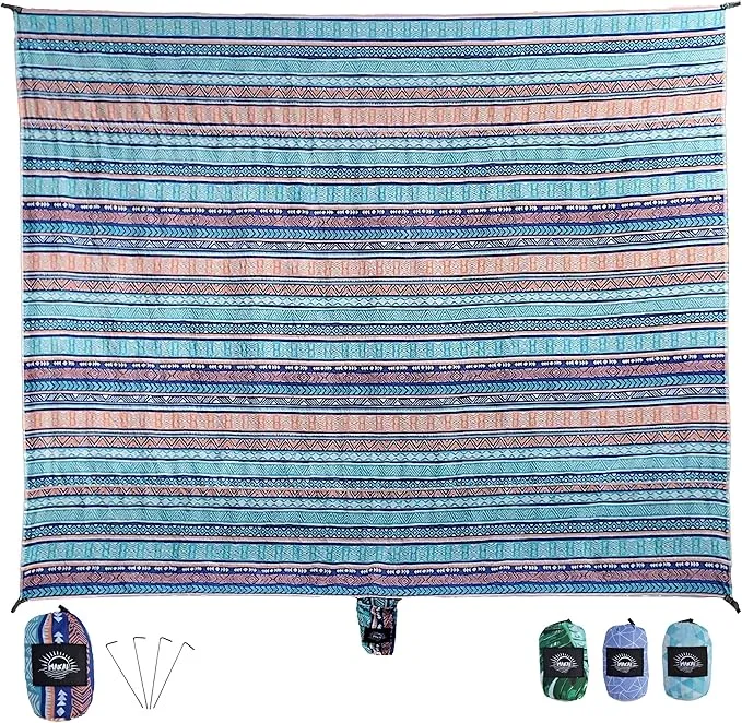 Makai – Lightweight Sheet Style Beach Blanket, Sand Dosen't Stick, Extra Large 8’ x 9’, Compact Strong Parachute Nylon Beach Mat, Stays Cool, Quick Drying, Multifunctional