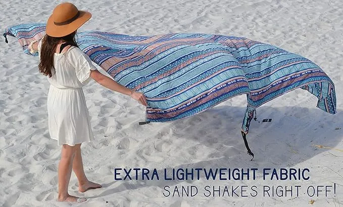 Makai – Lightweight Sheet Style Beach Blanket, Sand Dosen't Stick, Extra Large 8’ x 9’, Compact Strong Parachute Nylon Beach Mat, Stays Cool, Quick Drying, Multifunctional