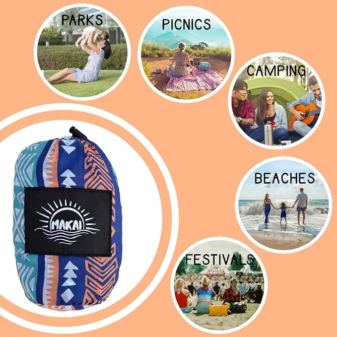 Makai – Lightweight Sheet Style Beach Blanket, Sand Dosen't Stick, Extra Large 8’ x 9’, Compact Strong Parachute Nylon Beach Mat, Stays Cool, Quick Drying, Multifunctional