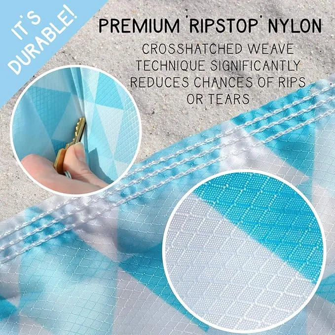 Makai – Lightweight Sheet Style Beach Blanket, Sand Dosen't Stick, Extra Large 8’ x 9’, Compact Strong Parachute Nylon Beach Mat, Stays Cool, Quick Drying, Multifunctional