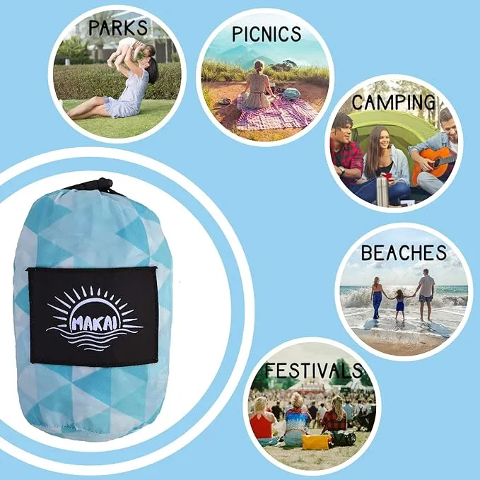 Makai – Lightweight Sheet Style Beach Blanket, Sand Dosen't Stick, Extra Large 8’ x 9’, Compact Strong Parachute Nylon Beach Mat, Stays Cool, Quick Drying, Multifunctional