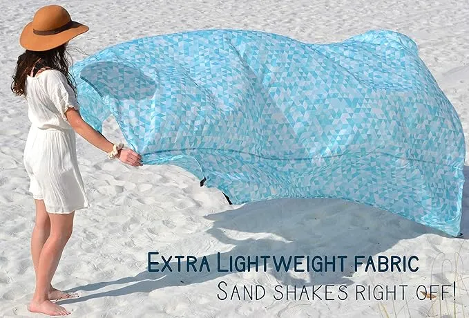 Makai – Lightweight Sheet Style Beach Blanket, Sand Dosen't Stick, Extra Large 8’ x 9’, Compact Strong Parachute Nylon Beach Mat, Stays Cool, Quick Drying, Multifunctional