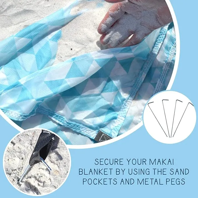 Makai – Lightweight Sheet Style Beach Blanket, Sand Dosen't Stick, Extra Large 8’ x 9’, Compact Strong Parachute Nylon Beach Mat, Stays Cool, Quick Drying, Multifunctional