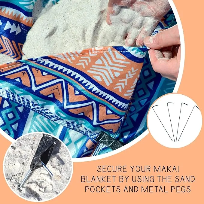 Makai – Lightweight Sheet Style Beach Blanket, Sand Dosen't Stick, Extra Large 8’ x 9’, Compact Strong Parachute Nylon Beach Mat, Stays Cool, Quick Drying, Multifunctional