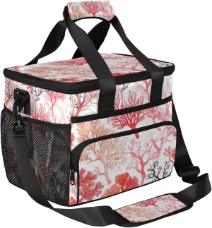 Marine Coral Bush Lunch Bag for Men and Women Insulated Lunch Box Large Reusable Lunch Cooler Bag with Shoulder Strap for Picnic Work Camping