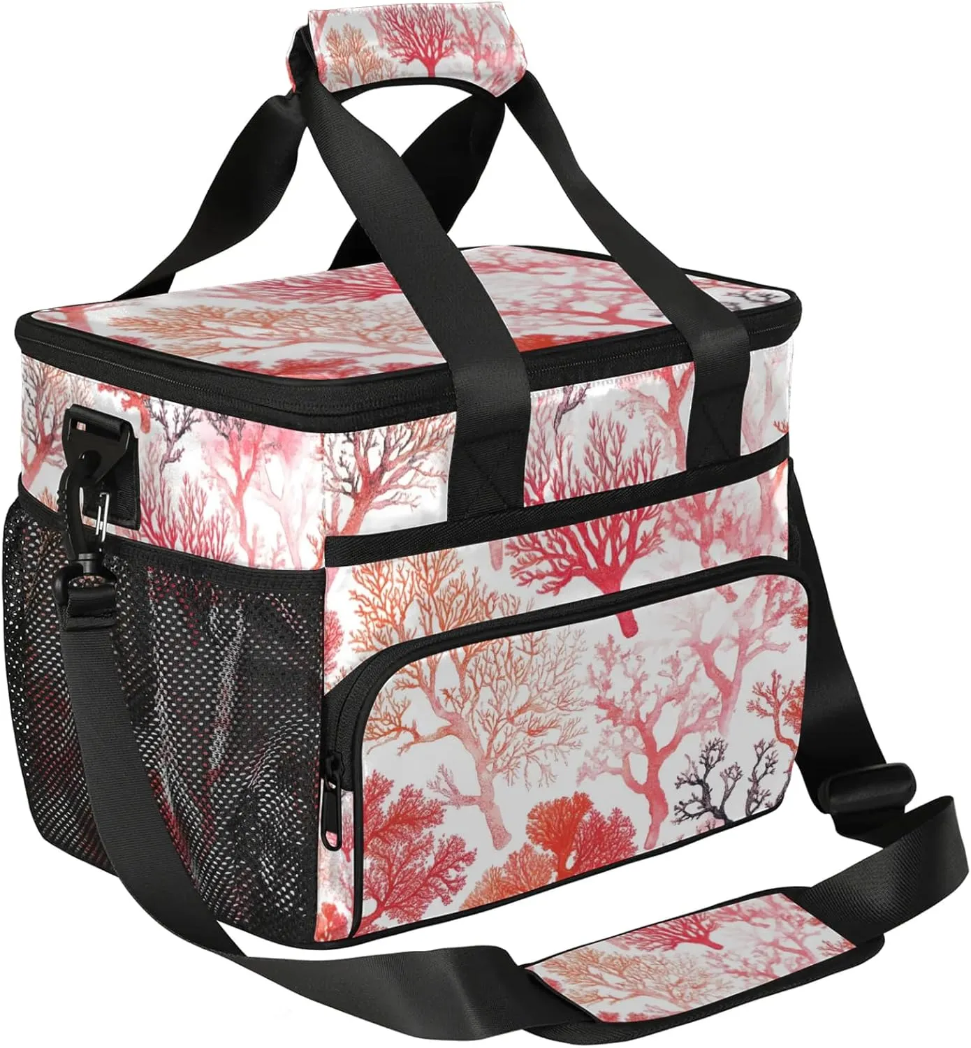 Marine Coral Bush Lunch Bag for Men and Women Insulated Lunch Box Large Reusable Lunch Cooler Bag with Shoulder Strap for Picnic Work Camping