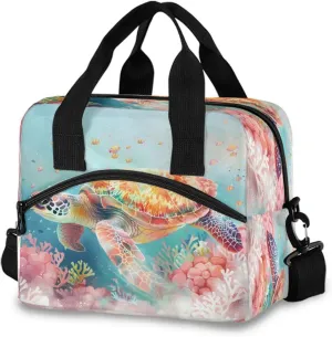 Marine Turtle Coral Lunch Box for Men Women Adults Insulated Lunch Bag Cooler Bag with Adjustable Shoulder Strap for Work Picnic Travel71