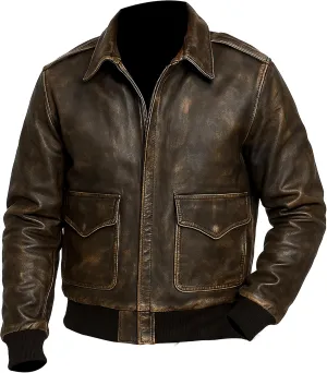 Mens Aviator A-2 Leather Jacket US Air Force Cockpit Flight Pilot Real Lambskin Distressed WW2 Bomber Jackets