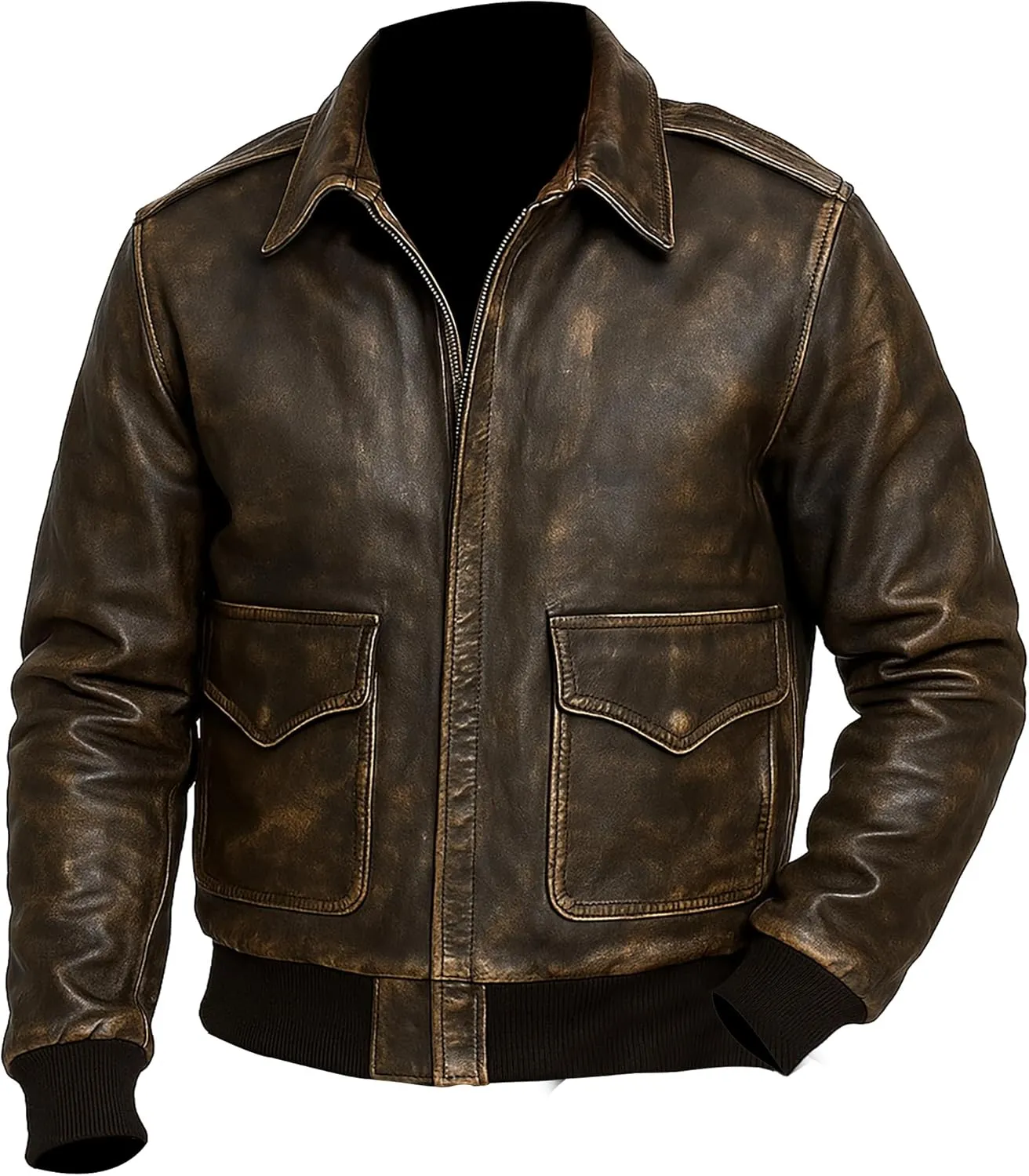 Mens Aviator A-2 Leather Jacket US Air Force Cockpit Flight Pilot Real Lambskin Distressed WW2 Bomber Jackets