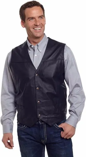 Men's Black Leather 4 Snap Vest Style ML1059