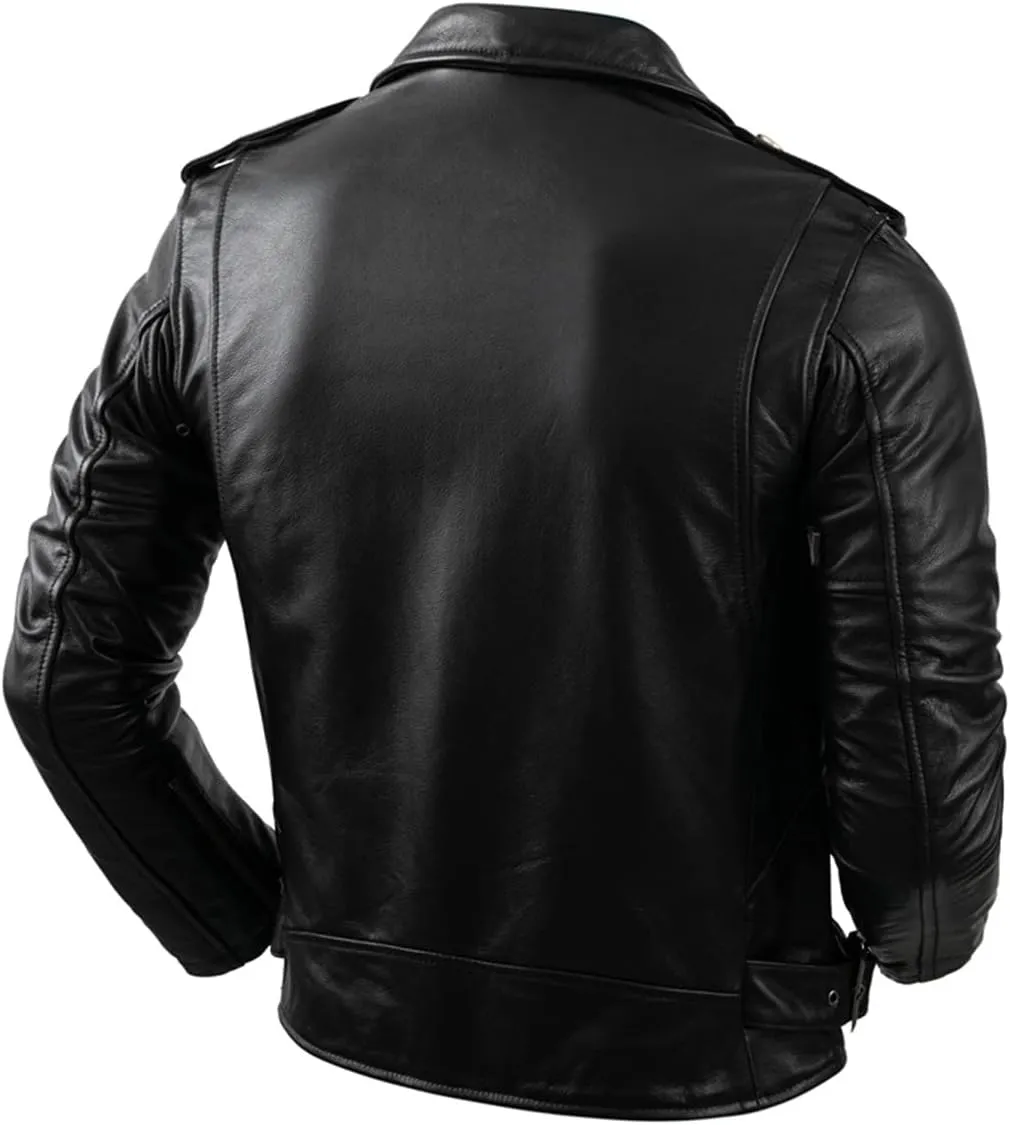 Men’s Brando Biker Black Genuine Cowhide Motorcycle Rider Asymmetric Outfit Fashion Leather Jacket