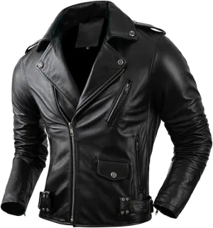 Men’s Brando Biker Black Genuine Cowhide Motorcycle Rider Asymmetric Outfit Fashion Leather Jacket