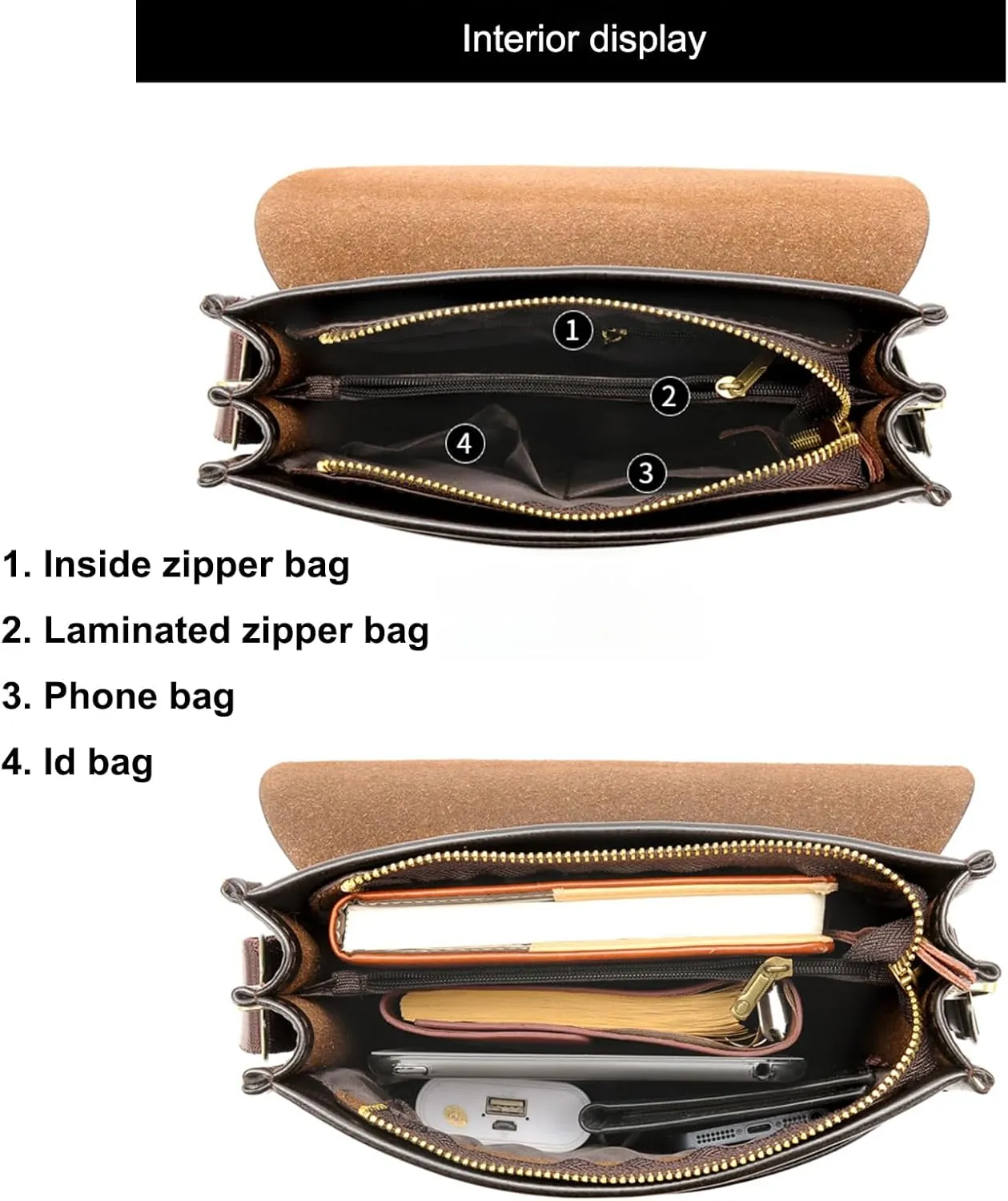 Mens Crossbody Bag, Leather Messenger Shoulder Bag for Women Men Purse Travel Work Business