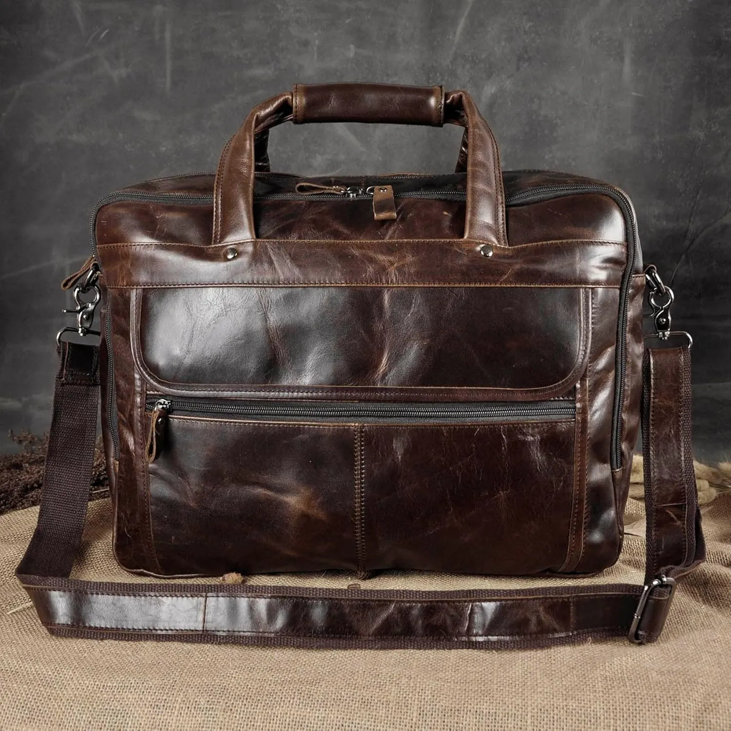 Mens Genuine Real Leather Business Portfolio Attache Case Briefcase Shoulder Messenger 15.6" Laptop Bag