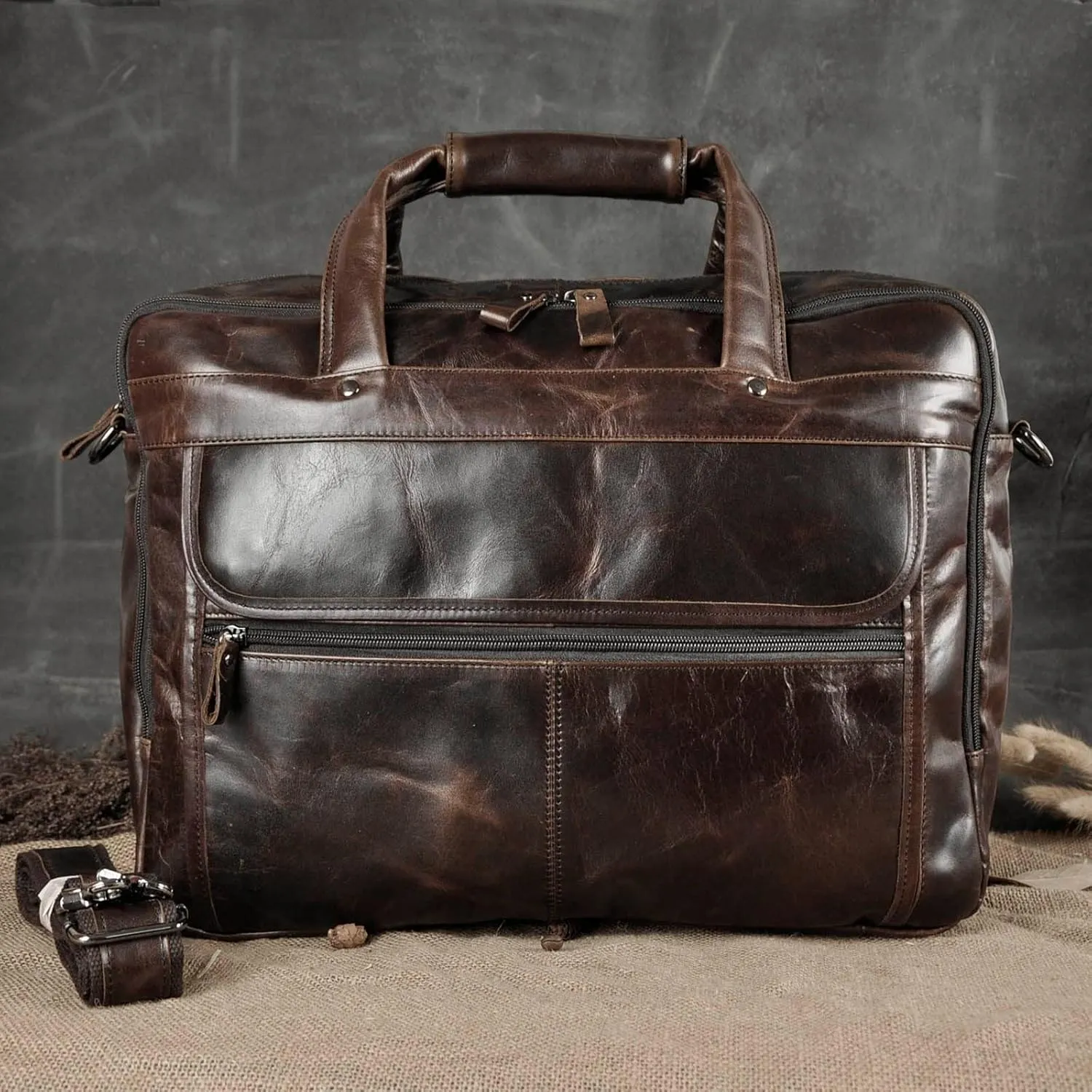 Mens Genuine Real Leather Business Portfolio Attache Case Briefcase Shoulder Messenger 15.6" Laptop Bag