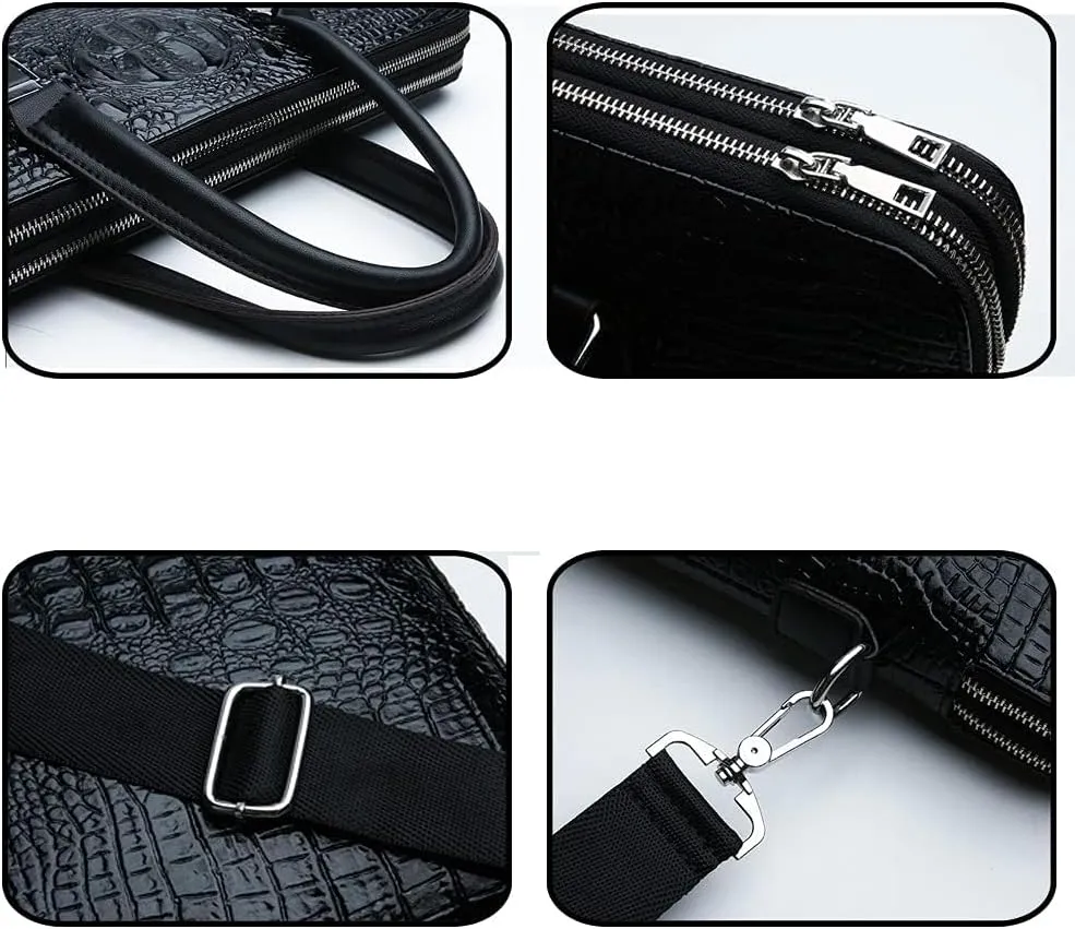 Men's Handbag PU Leather Crocodile Pattern Briefcase Messenger Bag Attache Case