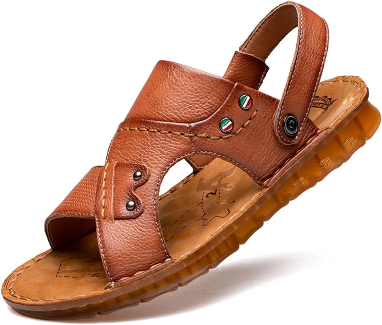 Men's Leather Cross Strap ls, Summer Casual Outdoor Leather Open Toe Beach Slippers, Comfortable Breathable Adjustable Heel Strap Water Shoes