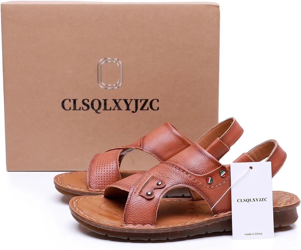 Men's Leather Cross Strap ls, Summer Casual Outdoor Leather Open Toe Beach Slippers, Comfortable Breathable Adjustable Heel Strap Water Shoes