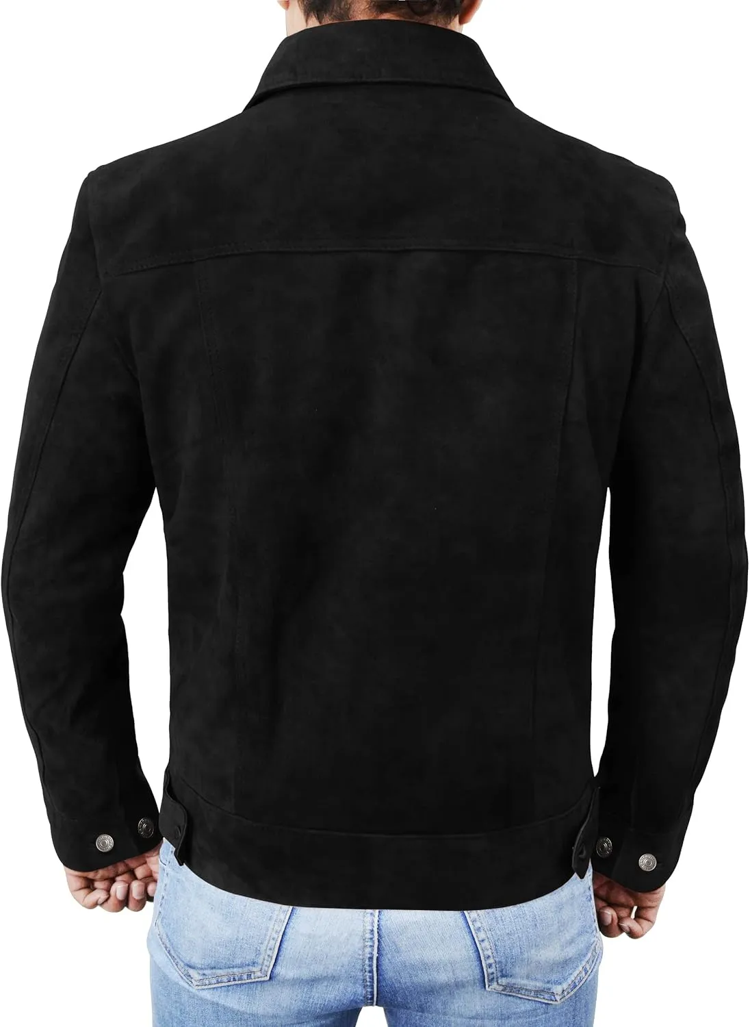 Mens Premium Brown Suede Leather Trucker Jacket - Vintage Classic Motorcycle Western Goat Leather Coat