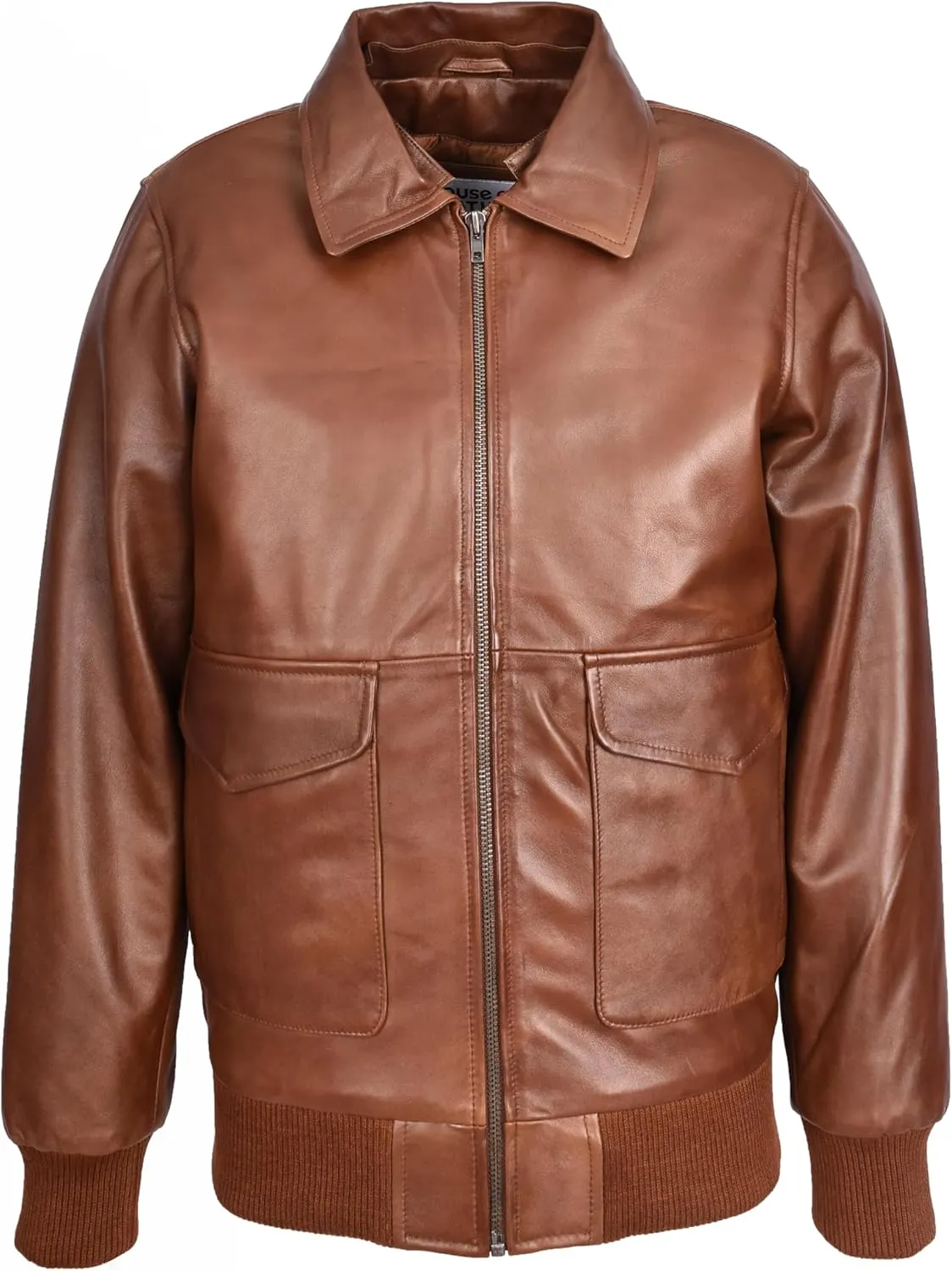 Mens Premium Leather Aviator Bomber Jacket Detachable Collar G-1 Pilot Style Luca Tan