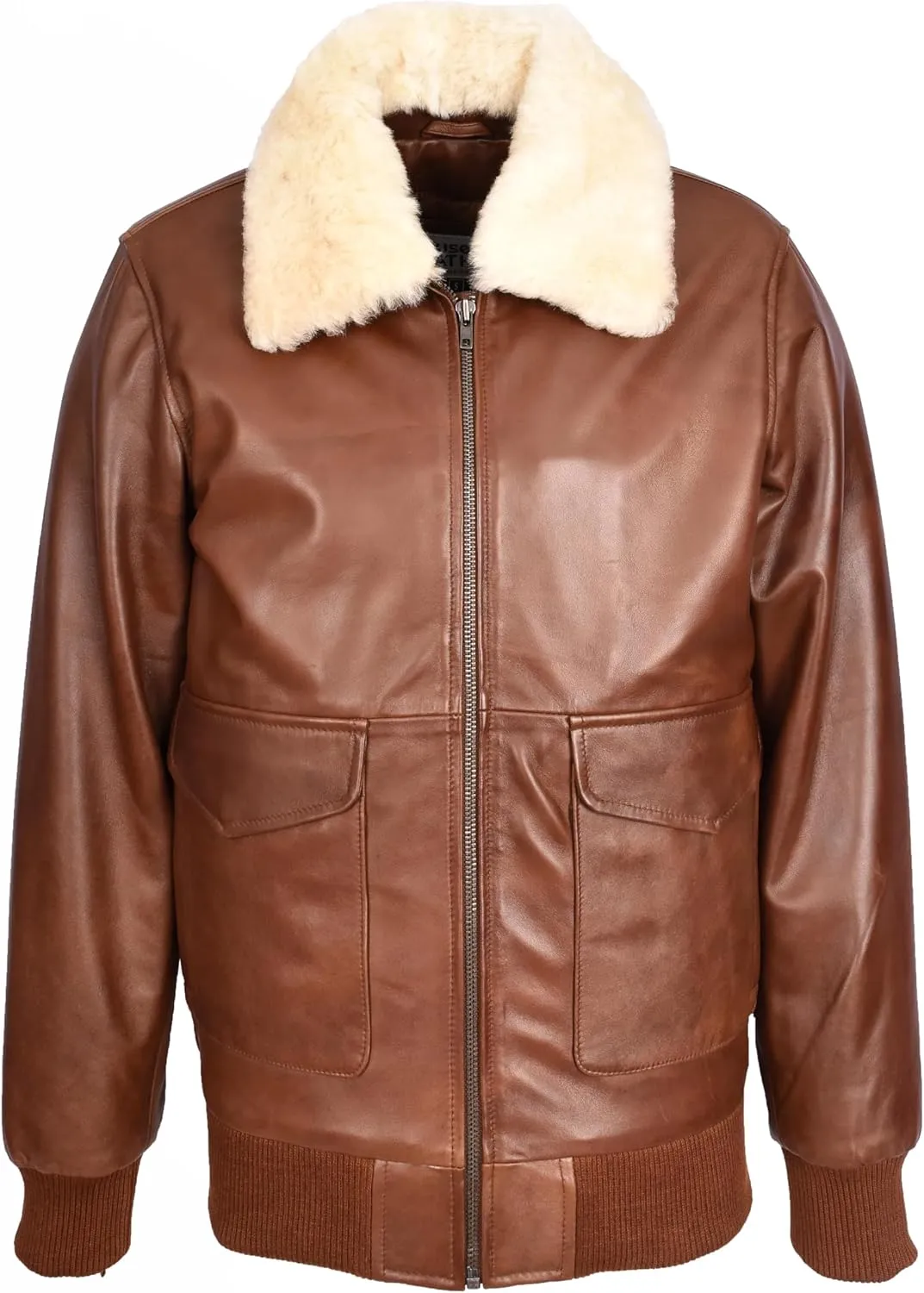 Mens Premium Leather Aviator Bomber Jacket Detachable Collar G-1 Pilot Style Luca Tan