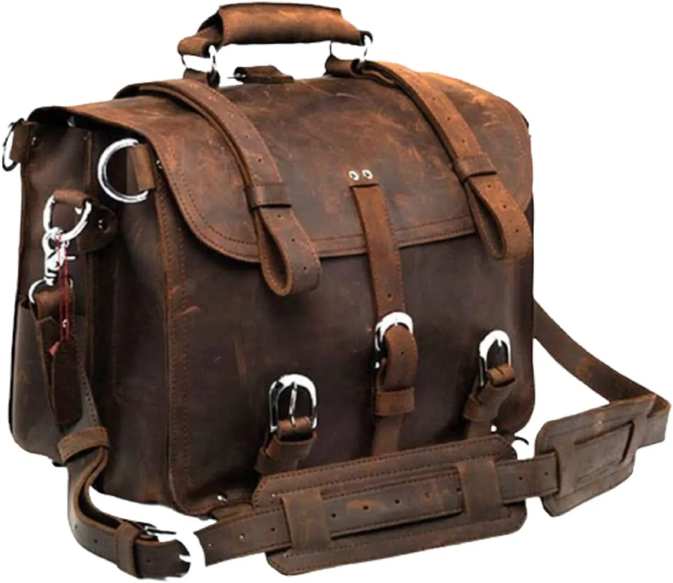 Men's Retro Full Grain Leather 16'' Briefcase Shoulder Messenger Bag Fit 16 Laptop (2019 Version)