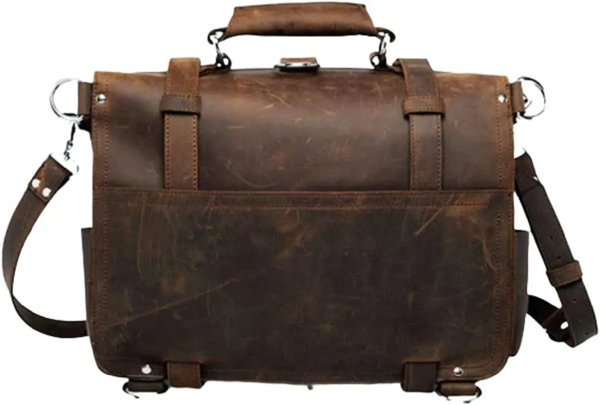 Men's Retro Full Grain Leather 16'' Briefcase Shoulder Messenger Bag Fit 16 Laptop (2019 Version)