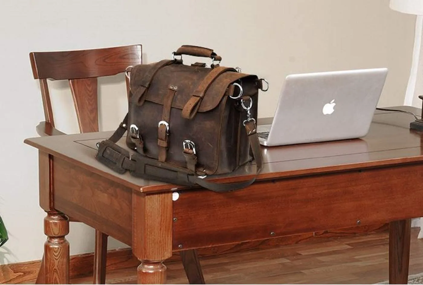 Men's Retro Full Grain Leather 16'' Briefcase Shoulder Messenger Bag Fit 16 Laptop (2019 Version)
