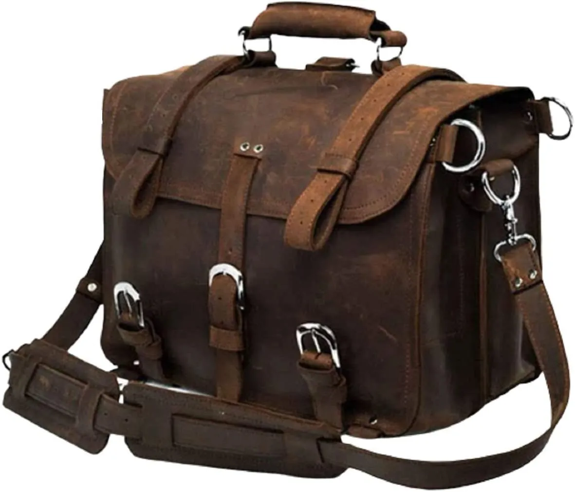 Men's Retro Full Grain Leather 16'' Briefcase Shoulder Messenger Bag Fit 16 Laptop (2019 Version)