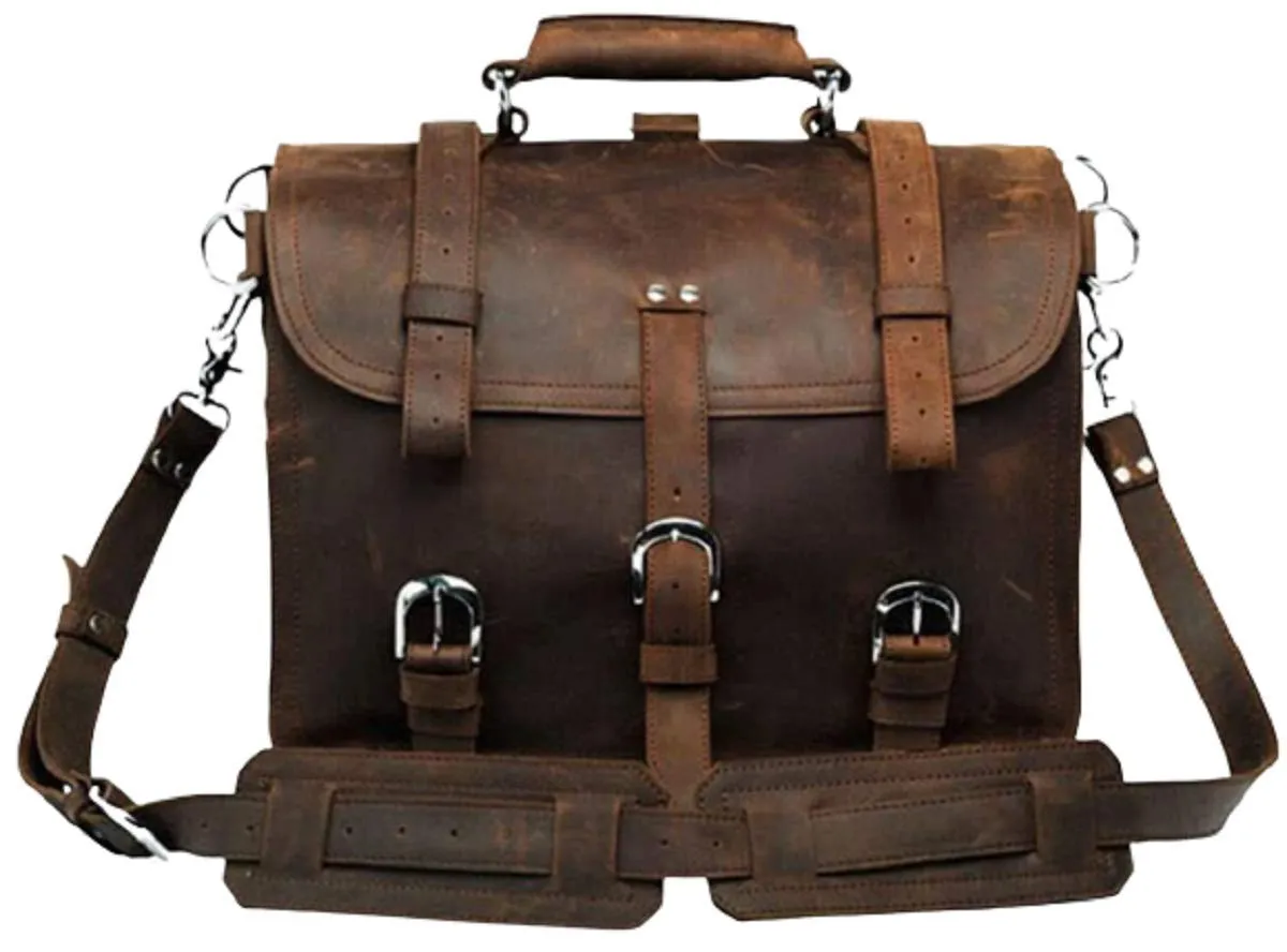 Men's Retro Full Grain Leather 16'' Briefcase Shoulder Messenger Bag Fit 16 Laptop (2019 Version)