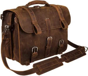 Men's Retro Full Grain Leather 16'' Briefcase Shoulder Messenger Bag Fit 16 Laptop (2019 Version)