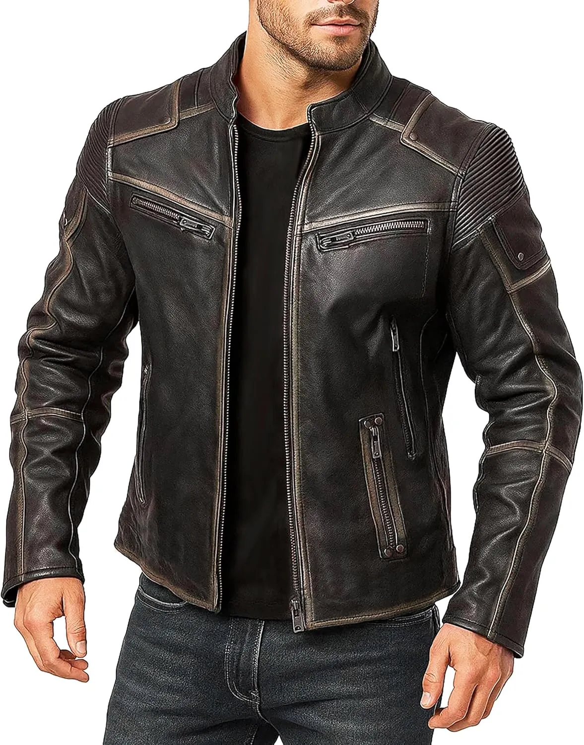 Mens Vintage Motorcycle Retro Biker Style Fashion Leather Outerwear Jacket Collection