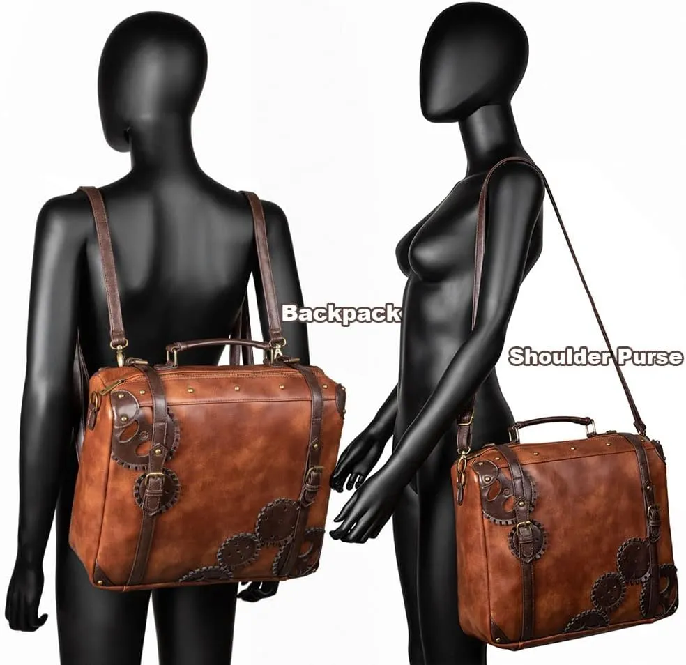 Messenger Bag Leather Retro Briefcase Steampunk Crossbody Shoulder Purse Satchel for Women Lolita Gothic Costume Accessory