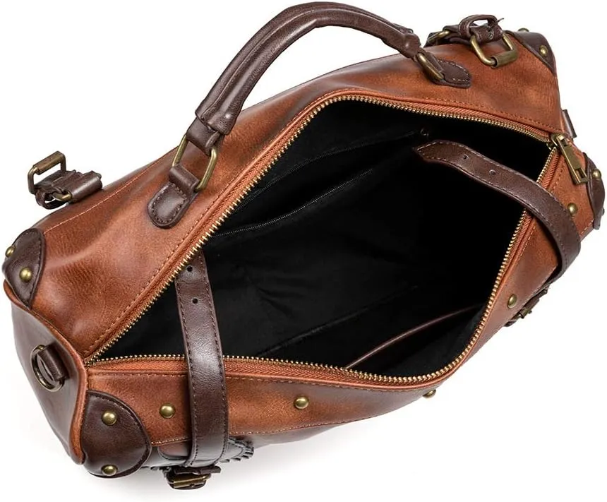 Messenger Bag Leather Retro Briefcase Steampunk Crossbody Shoulder Purse Satchel for Women Lolita Gothic Costume Accessory