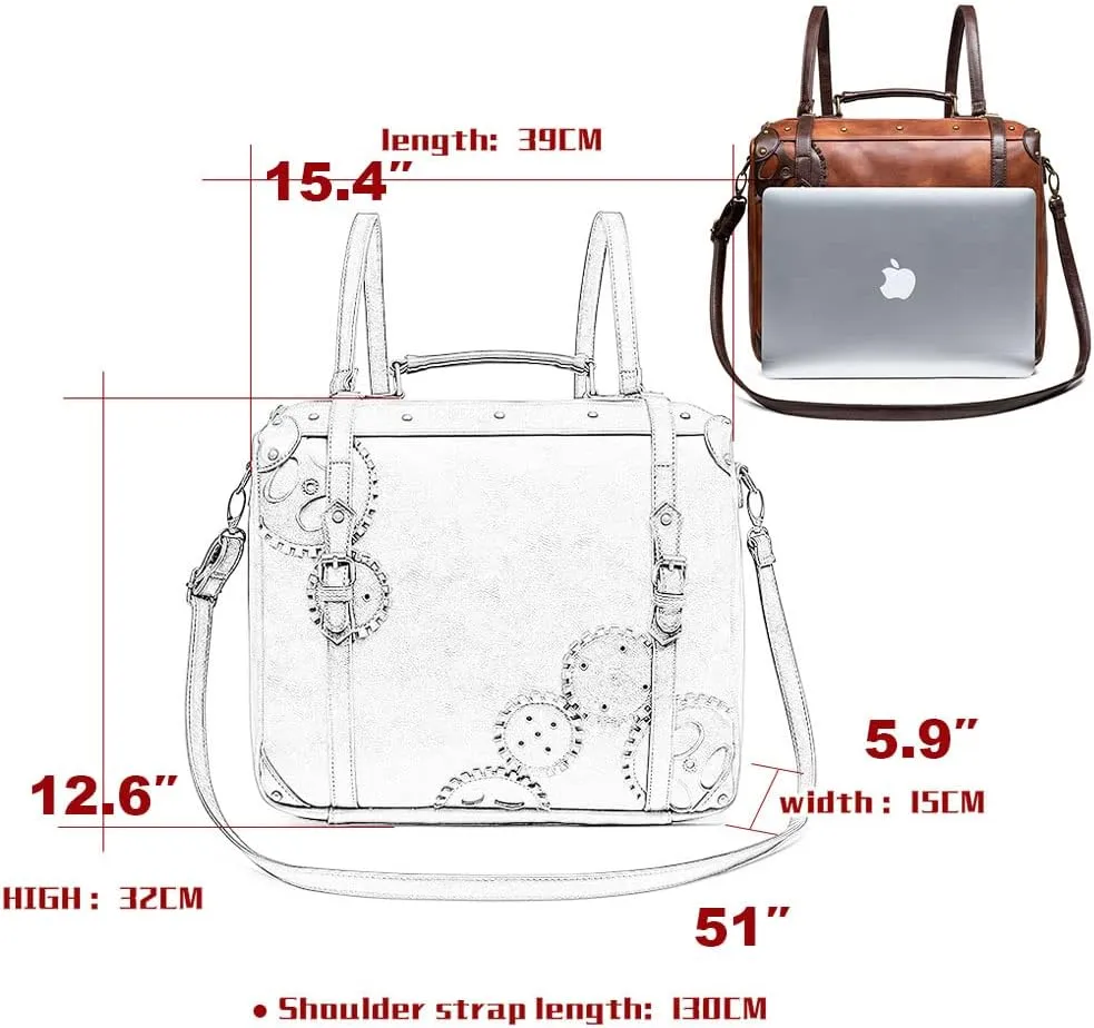 Messenger Bag Leather Retro Briefcase Steampunk Crossbody Shoulder Purse Satchel for Women Lolita Gothic Costume Accessory