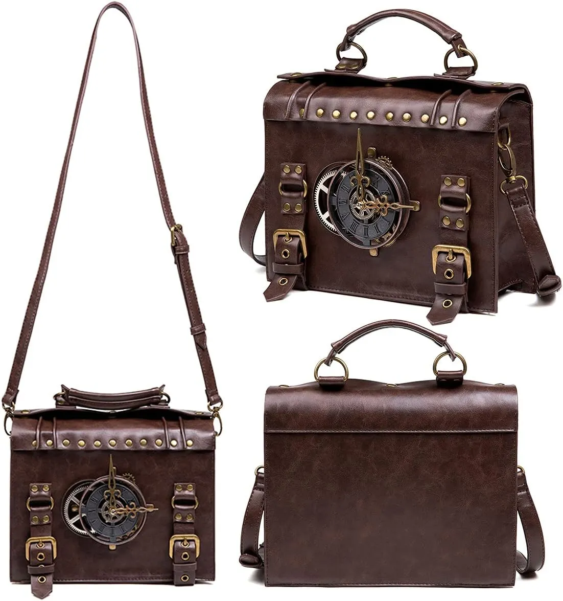 Messenger Bag Leather Retro Briefcase Steampunk Crossbody Shoulder Purse Satchel for Women Lolita Gothic Costume Accessory
