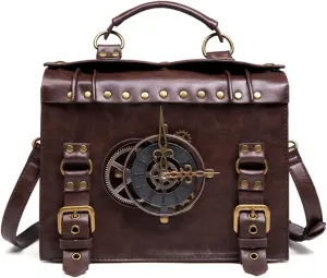 Messenger Bag Leather Retro Briefcase Steampunk Crossbody Shoulder Purse Satchel for Women Lolita Gothic Costume Accessory