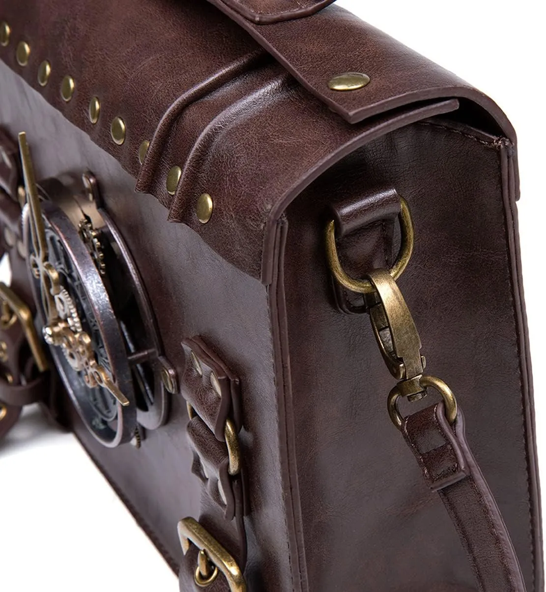 Messenger Bag Leather Retro Briefcase Steampunk Crossbody Shoulder Purse Satchel for Women Lolita Gothic Costume Accessory