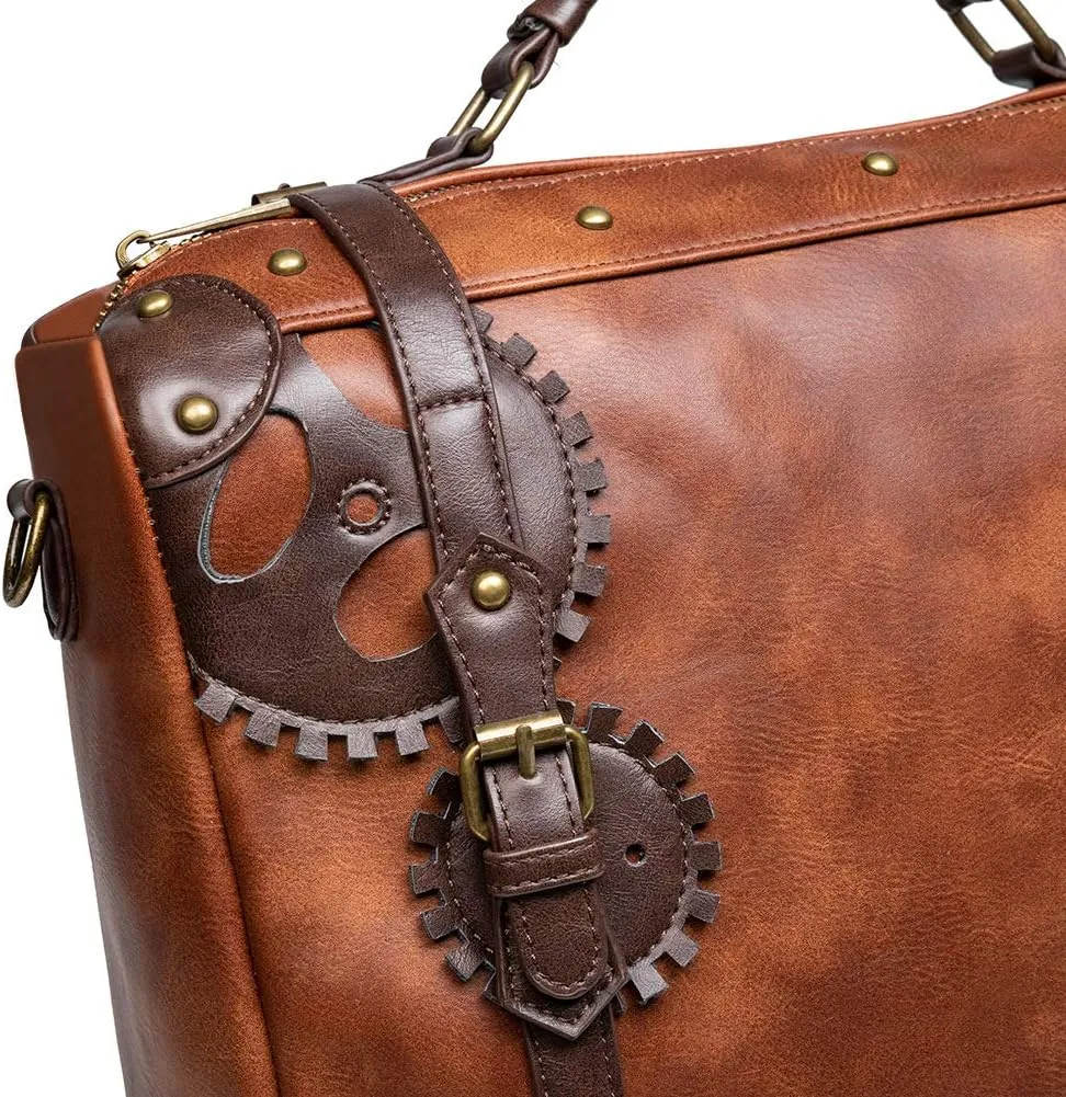 Messenger Bag Leather Retro Briefcase Steampunk Crossbody Shoulder Purse Satchel for Women Lolita Gothic Costume Accessory