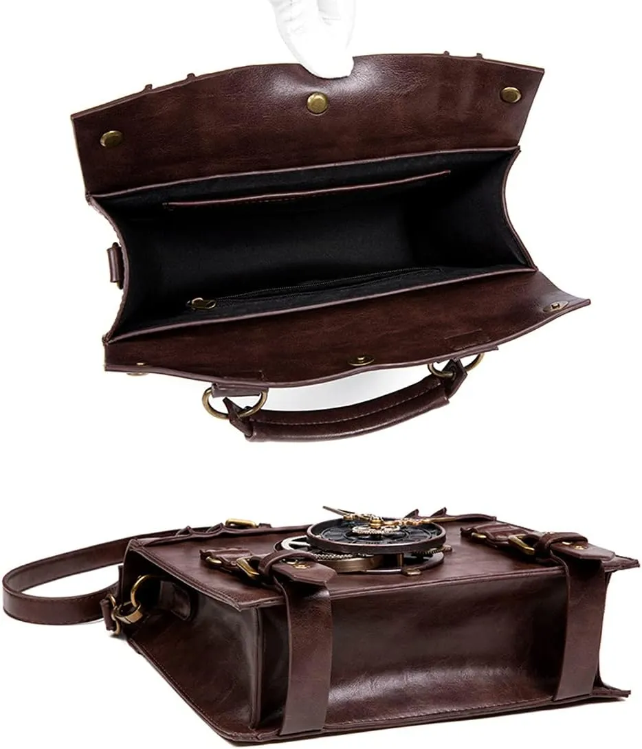 Messenger Bag Leather Retro Briefcase Steampunk Crossbody Shoulder Purse Satchel for Women Lolita Gothic Costume Accessory