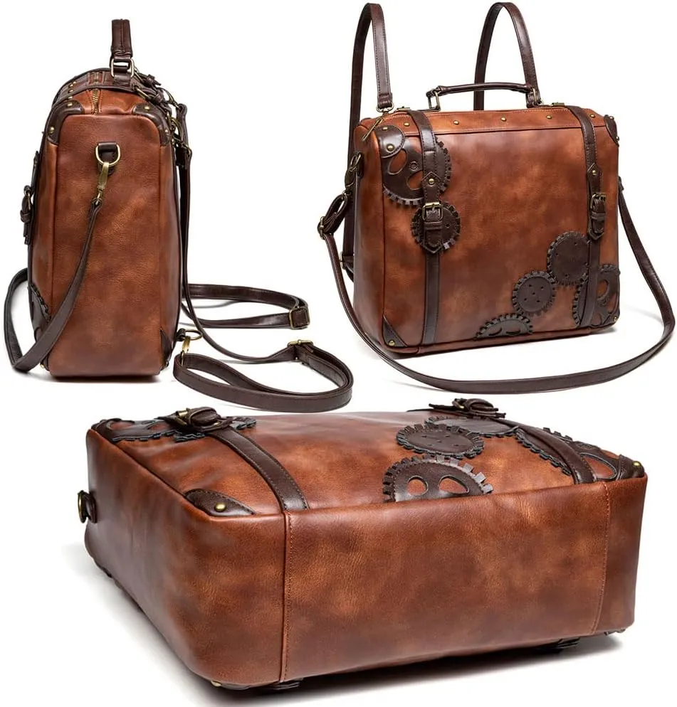 Messenger Bag Leather Retro Briefcase Steampunk Crossbody Shoulder Purse Satchel for Women Lolita Gothic Costume Accessory