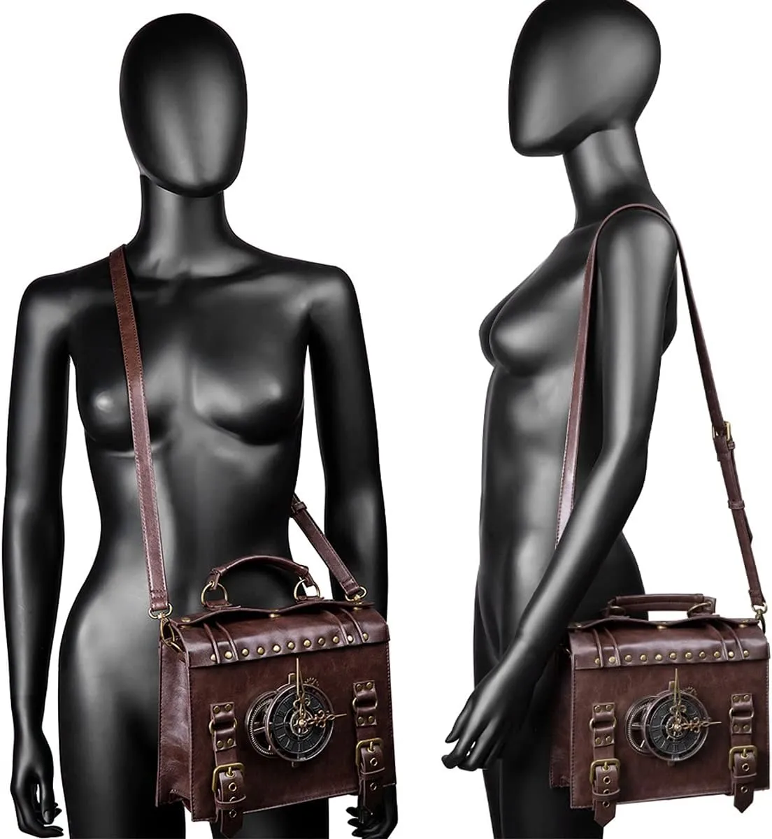 Messenger Bag Leather Retro Briefcase Steampunk Crossbody Shoulder Purse Satchel for Women Lolita Gothic Costume Accessory