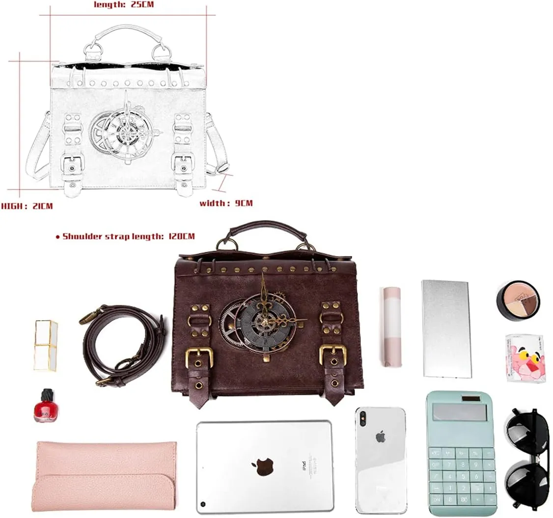 Messenger Bag Leather Retro Briefcase Steampunk Crossbody Shoulder Purse Satchel for Women Lolita Gothic Costume Accessory