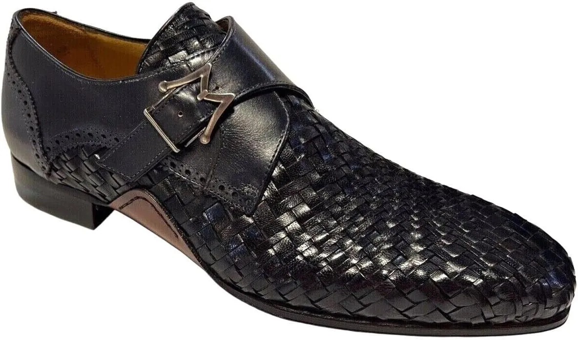 Mezlan Mens Woven Leather Monk Strap Black 10.5M