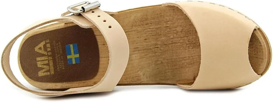 MIA Shoes Anja Womens Leather Clogs with Wooden Heels